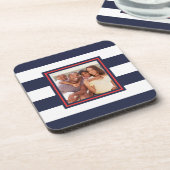 赤、白、青の写真ストライプ付きパターン コースター (左側)