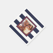 赤、白、青の写真ストライプ付きパターン スタンダードカクテルナプキン (角)