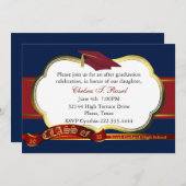 赤、白、青の卒業パーティー招待状 招待状 (正面/裏面)