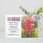 赤・白・青の卒業式パーティー招待状 招待状 (スタンド正面)