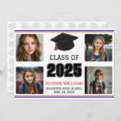 赤、白、青の卒業式 案内状 (正面/裏面)