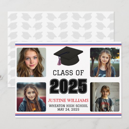 赤、白、青の卒業式 案内状 (正面/裏面)