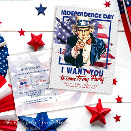 赤、白、青の叔父サムの4thの7月の招待状 ポストカード