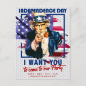 赤、白、青の叔父サムの4thの7月の招待状 ポストカード (正面)