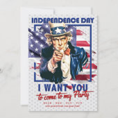 赤、白、青の叔父サムの4thの7月パーティー 招待状 (正面)