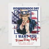 赤、白、青の叔父サムの4thの7月パーティー 招待状 (正面)