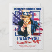 赤、白、青の叔父サム4日7月パーティー 招待状 (正面)