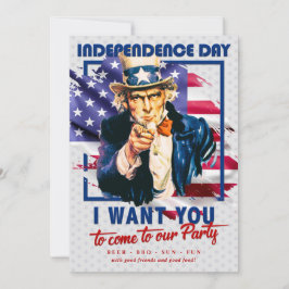 赤、白、青の叔父サム4日7月パーティー 招待状