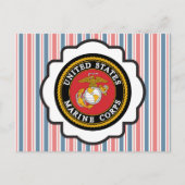 赤、白、青の各を持つUSMCエンブレムストライプ ポストカード (正面)