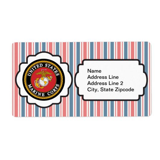 赤、白、青の各を持つUSMCエンブレムストライプ ラベル (正面)