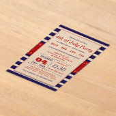 赤、白、青の各ストライプパーティー（7月4日） アクリル招待状 (レイダウン)