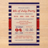 赤、白、青の各ストライプパーティー（7月4日） アクリル招待状 (正面)