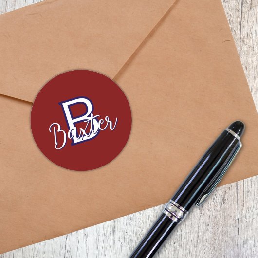 赤・白・青の名前とイニシャル　オリジナルデザイン ラウンドシール