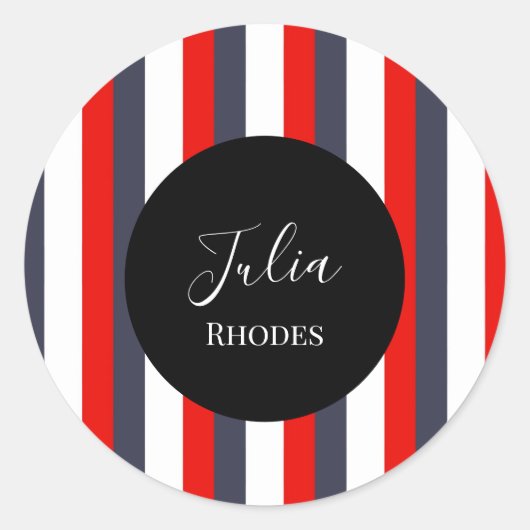 赤、白、青の名前をカスタムする ラウンドシール (正面)