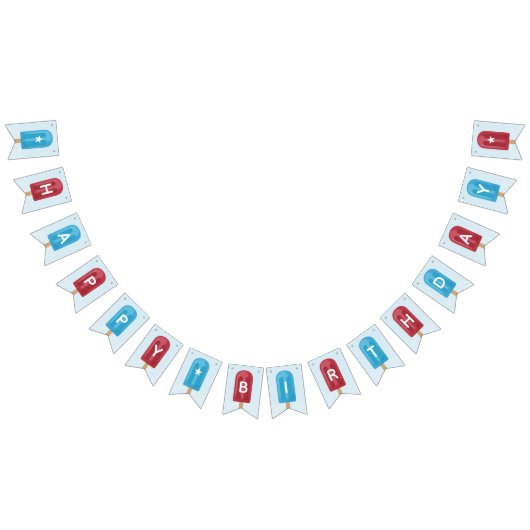 赤・白・青の夏のポプシクルハッピーバースデー バンティングフラッグ (全)