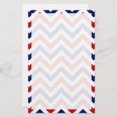 赤、白、青の大きなシボロンジグザグパターン 便箋 (正面/裏面)