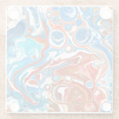 赤、白、青の大理石の流体アート ガラスコースター (裏面)