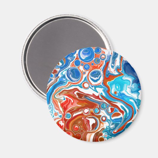 赤、白、青の大理石の流体アート マグネット (正面/裏面)