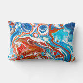 赤、白、青の大理石の流体アート ランバークッション (裏面)