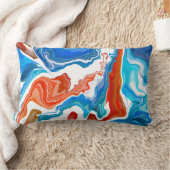 赤、白、青の大理石の流体アート ランバークッション (ブランケット)