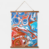 赤、白、青の大理石の流体アート 吊り下げ型タペストリー (正面)