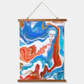 赤、白、青の大理石の流体アート 吊り下げ型タペストリー (正面2)