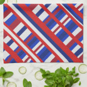 赤、白、青の対角線の格子縞 キッチンタオル (折り畳み)