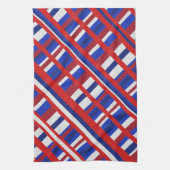赤、白、青の対角線の格子縞 キッチンタオル (縦)