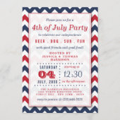 赤、白、青の山形の7月4日のパーティー 招待状 (正面)