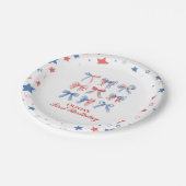 赤、白、青の弓の7月4日誕生日 ペーパープレート (アングル)