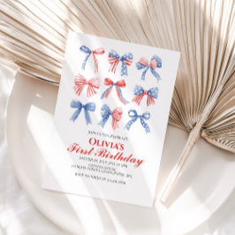 赤、白、青の弓の7月4日誕生日 招待状