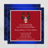 赤・白・青の愛国心結婚の 招待状 (正面/裏面)