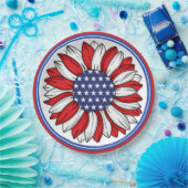 赤、白、青の愛国的なヒマワリ ペーパープレート (パーティー)