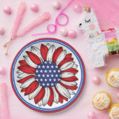 赤、白、青の愛国的なヒマワリ ペーパープレート (パーティー)