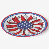 赤、白、青の愛国的なヒマワリ ペーパープレート (アングル)