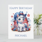 赤、白、青の愛国的なポニー誕生日カード (スタンド正面)