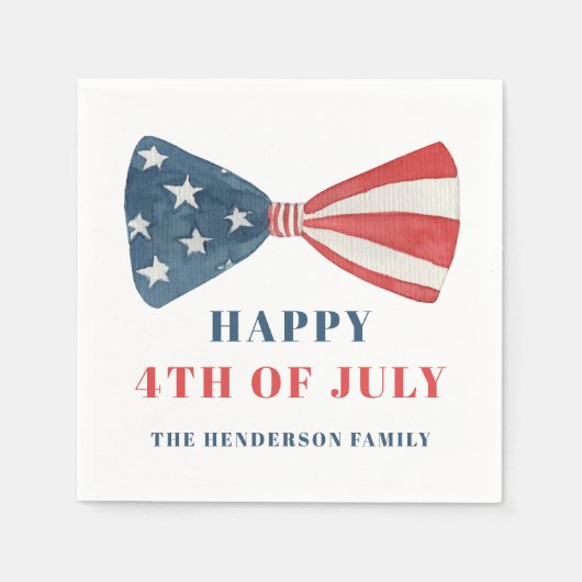 赤・白・青の愛国的な弓7月4日 スタンダードカクテルナプキン (正面)