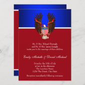 赤、白、青の愛国的な結婚式の招待状 招待状 (正面/裏面)