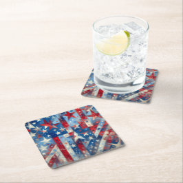 赤・白・青の愛国的独立記念日 スクエアペーパーコースター