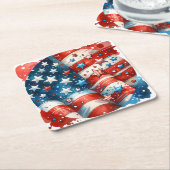 赤・白・青の愛国的7月4日パーティー スクエアペーパーコースター (アングル)