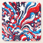 赤・白・青の愛国的7月4日 スクエアペーパーコースター (正面)