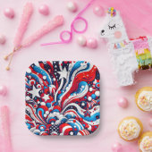 赤・白・青の愛国的7月4日 ペーパープレート (パーティー)