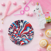 赤・白・青の愛国的7月4日 ペーパープレート (パーティー)