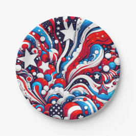 赤・白・青の愛国的7月4日 ペーパープレート