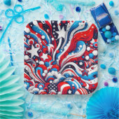 赤・白・青の愛国的7月4日 ペーパープレート (パーティー)