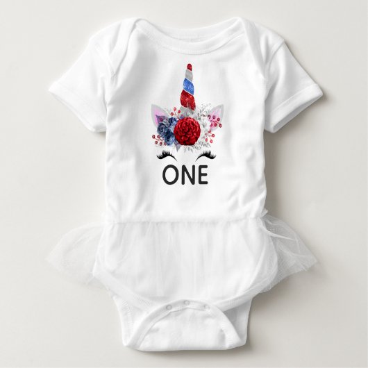 赤・白・青の愛国者ユニコーン ベビーTシャツ (正面)