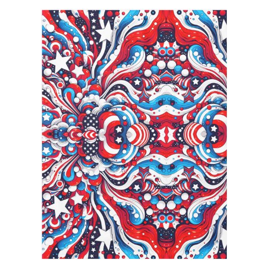 赤、白、青の星とストライプ愛国心 テーブルクロス (正面)