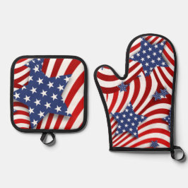 赤、白、青の星とストライプ星 鍋つかみ&鍋敷きセット