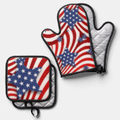 赤、白、青の星とストライプ星 鍋つかみ&鍋敷きセット (正面/裏面)