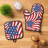 赤、白、青の星とストライプ星 鍋つかみ&鍋敷きセット (トップダウン)